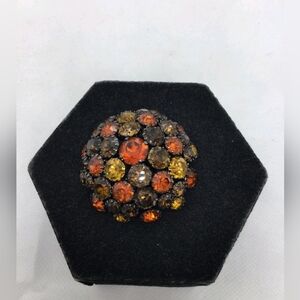 Vintage Weiss Orange Yellow & Brown Rhinestone Dome Brooch